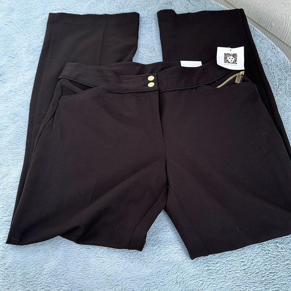 Anne Klein trouser black pants with gold accents zippers and buttons